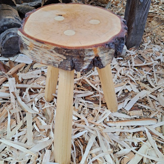 Handcrafted Silver Birch Stool with Ash  Legs