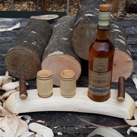 Artisan Revealed Grain Curve Ash Stand with 2 Sycamore Barrel Whisky Tumblers